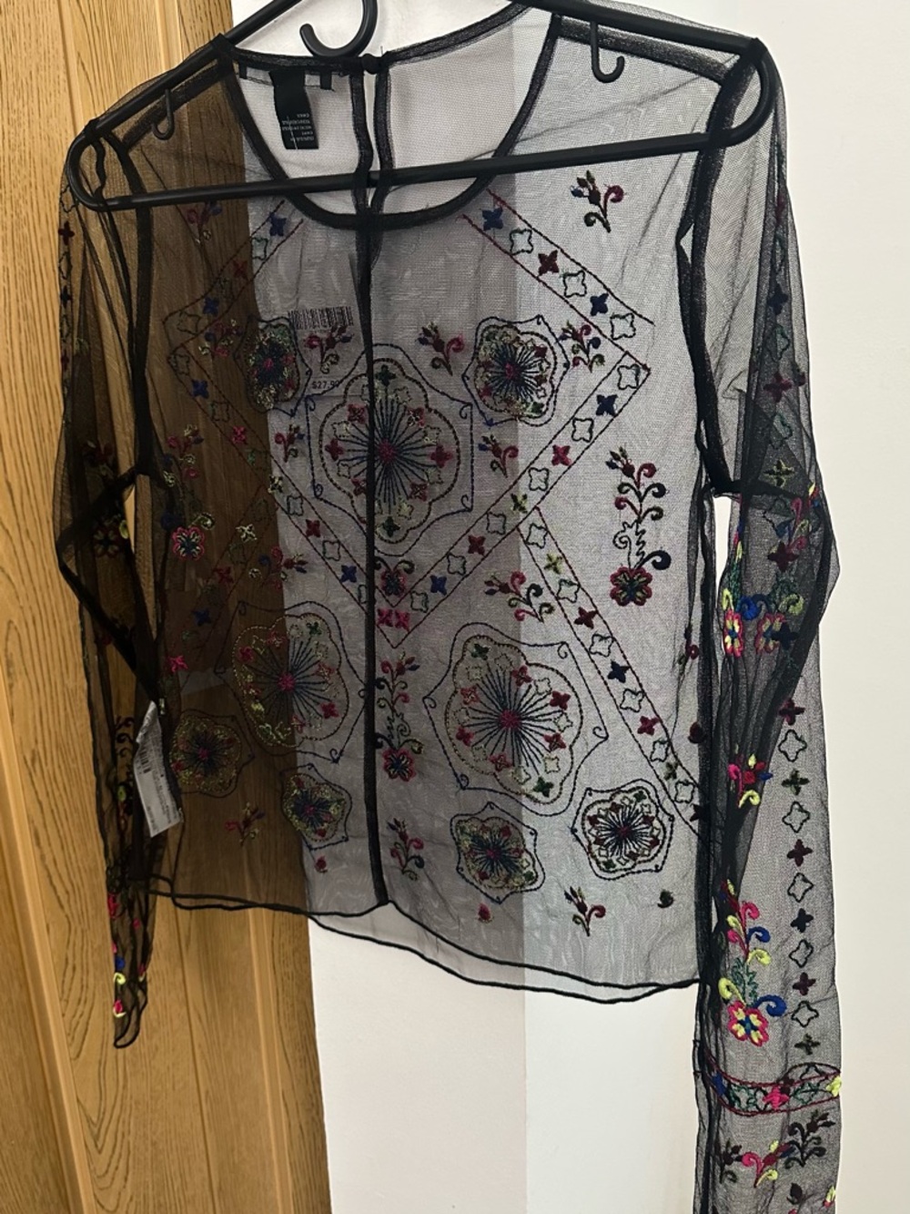 FOREVER 21 Sheer Embroidered Mesh Top | Black Floral Festival Boho Size S NWT - Picture 7 of 7
